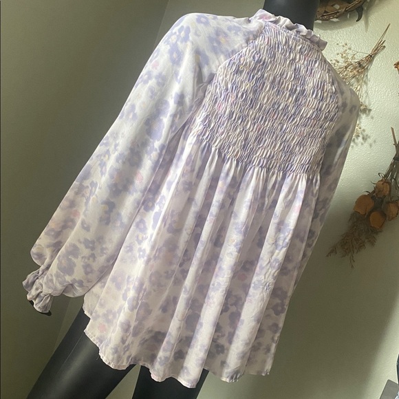 Entro Light Pastel Purple & Pink Floral Sheer Sleeve Blouse Top - Picture 8 of 15